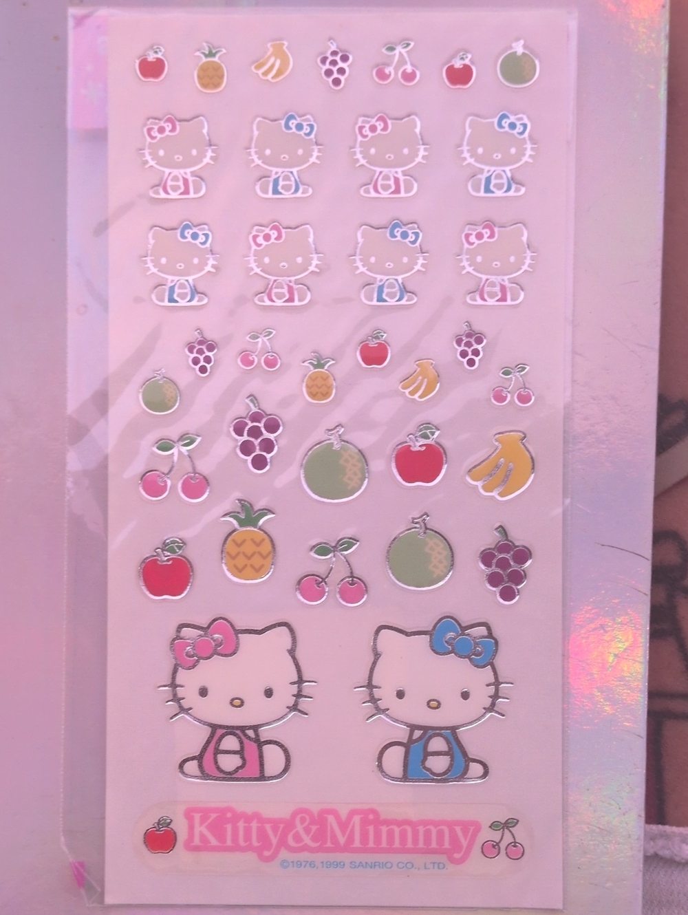 Sanrio Kitty & Mimmy Sticker Sheet — Pink, Blue, Yellow, Green, Red